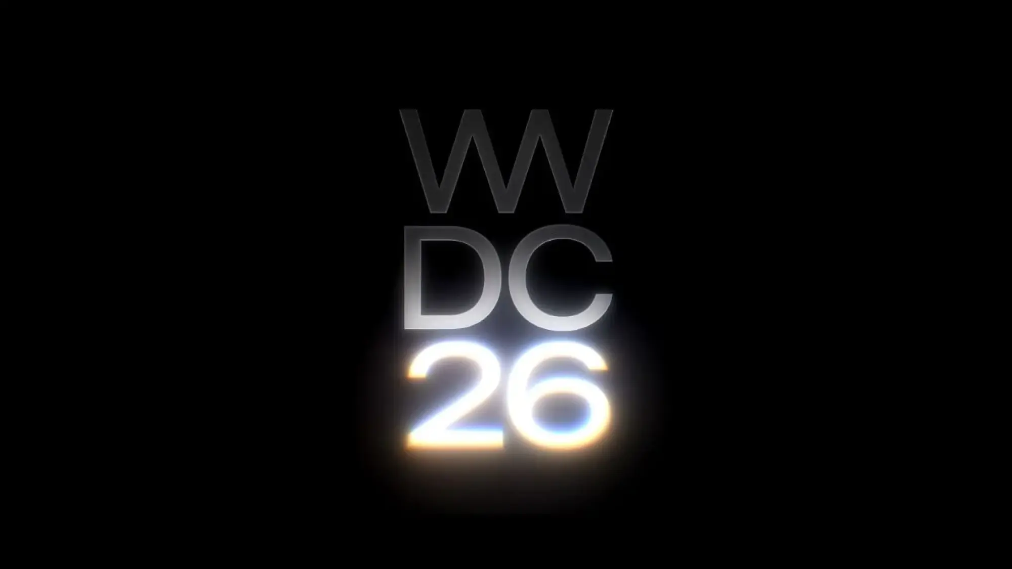 the letters "WWDC26" with the 26 glowing